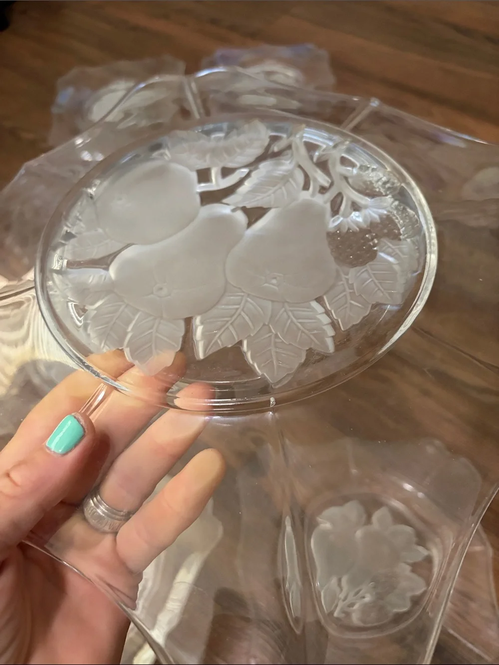 Imperial Glass Intaglio Fruit Square Salad/Dessert Plates and big Plate!7pc!!!